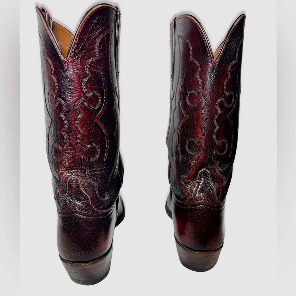 Lucchese Womens Boots Size 10.5 Black Cherry Vintage Goat Skin Leather Knee High - Picture 3 of 13